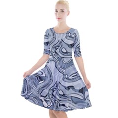 Faded Blue Abstract Art Quarter Sleeve A-line Dress by SpinnyChairDesigns