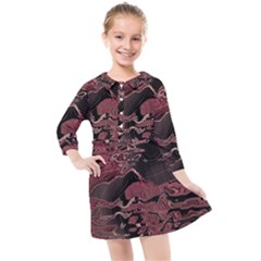 Red Black Abstract Art Kids  Quarter Sleeve Shirt Dress by SpinnyChairDesigns