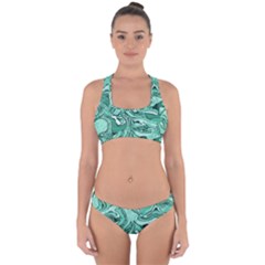 Biscay Green Swirls Cross Back Hipster Bikini Set by SpinnyChairDesigns