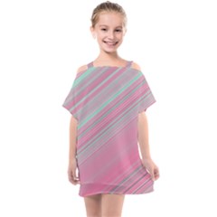 Turquoise And Pink Striped Kids  One Piece Chiffon Dress by SpinnyChairDesigns