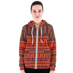 Boho Aztec Rust Orange Color Stripes Women s Zipper Hoodie by SpinnyChairDesigns