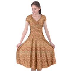 Boho Fancy Peach  Cap Sleeve Wrap Front Dress by SpinnyChairDesigns