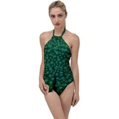 Leaf Forest And Blue Flowers In Peace Go With The Flow One Piece Swimsuit by pepitasart