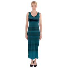 Teal Blue Ombre Fitted Maxi Dress by SpinnyChairDesigns
