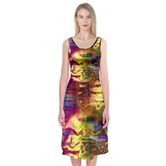 Electric Tie Dye Colors Midi Sleeveless Dress by SpinnyChairDesigns