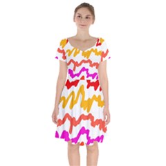 Multicolored Scribble Abstract Pattern Short Sleeve Bardot Dress by dflcprintsclothing