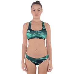Biscay Green Black Swirls Cross Back Hipster Bikini Set by SpinnyChairDesigns
