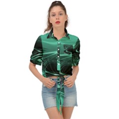 Biscay Green Black Swirls Tie Front Shirt  by SpinnyChairDesigns