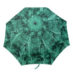 Biscay Green Black Textured Folding Umbrellas by SpinnyChairDesigns