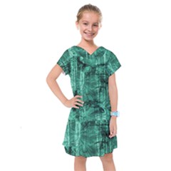 Biscay Green Black Textured Kids  Drop Waist Dress by SpinnyChairDesigns