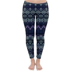 Boho Navy Teal Violet Stripes Classic Winter Leggings by SpinnyChairDesigns