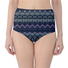 Boho Navy Teal Violet Stripes Classic High-waist Bikini Bottoms by SpinnyChairDesigns