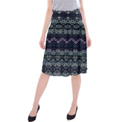 Boho Navy Teal Violet Stripes Midi Beach Skirt by SpinnyChairDesigns