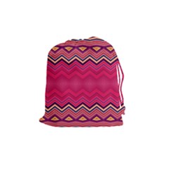 Boho Aztec Stripes Rose Pink Drawstring Pouch (medium) by SpinnyChairDesigns