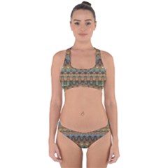 Boho Earth Colors Pattern Cross Back Hipster Bikini Set by SpinnyChairDesigns