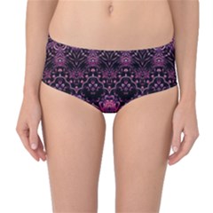 Boho Magenta Black Pattern Mid-waist Bikini Bottoms by SpinnyChairDesigns