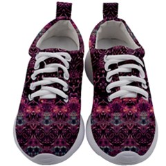 Boho Magenta Black Pattern Kids Athletic Shoes by SpinnyChairDesigns
