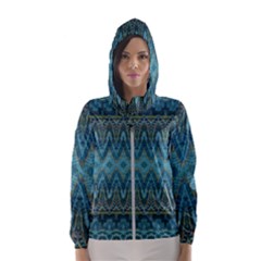 Boho Teal Blue Pattern Women s Hooded Windbreaker by SpinnyChairDesigns
