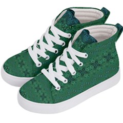 Boho Emerald Green And Blue  Kids  Hi-top Skate Sneakers by SpinnyChairDesigns