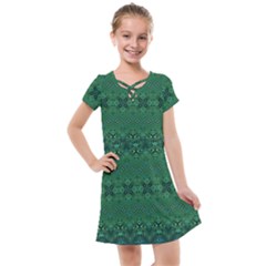 Boho Emerald Green And Blue  Kids  Cross Web Dress by SpinnyChairDesigns
