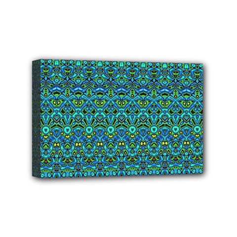 Boho Teal Green Blue Pattern Mini Canvas 6  X 4  (stretched) by SpinnyChairDesigns