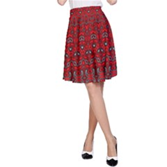 Boho Red Black Grey A-line Skirt by SpinnyChairDesigns