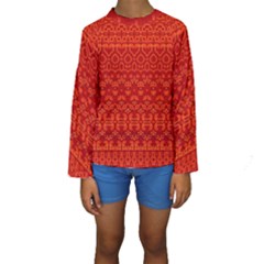 Boho Red Orange Kids  Long Sleeve Swimwear by SpinnyChairDesigns