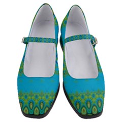 Boho Blue Green Pattern Women s Mary Jane Shoes by SpinnyChairDesigns