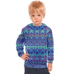 Boho Purple Blue Teal Floral Kids  Hooded Pullover by SpinnyChairDesigns