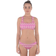 Boho Pink Floral Pattern Cross Back Hipster Bikini Set by SpinnyChairDesigns