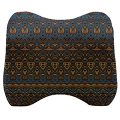 Boho Blue Gold Pattern Velour Head Support Cushion by SpinnyChairDesigns