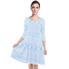 Boho Baby Blue Pattern Quarter Sleeve Waist Band Dress by SpinnyChairDesigns
