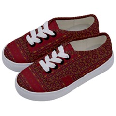 Boho Red Gold Kids  Classic Low Top Sneakers by SpinnyChairDesigns