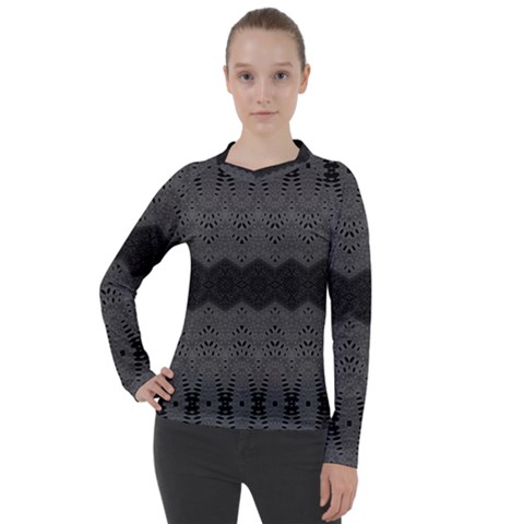 Boho Black Grey Pattern Women s Pique Long Sleeve Tee by SpinnyChairDesigns