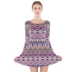 Colorful Boho Pattern Long Sleeve Velvet Skater Dress by SpinnyChairDesigns