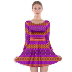 Boho Magenta And Gold Long Sleeve Skater Dress by SpinnyChairDesigns