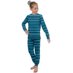 Boho Teal Pattern Kids  Long Sleeve Set  by SpinnyChairDesigns