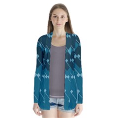 Teal Blue Stripes And Checks Drape Collar Cardigan by SpinnyChairDesigns