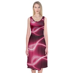 Neon Pink Glow Midi Sleeveless Dress by SpinnyChairDesigns