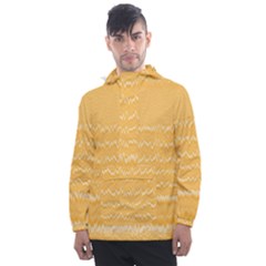 Boho Saffron Yellow Stripes Men s Front Pocket Pullover Windbreaker by SpinnyChairDesigns