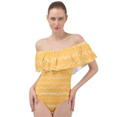 Boho Saffron Yellow Stripes Off Shoulder Velour Bodysuit  by SpinnyChairDesigns