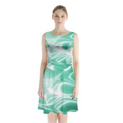 Biscay Green Glow Sleeveless Waist Tie Chiffon Dress by SpinnyChairDesigns