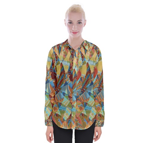 Boho Colorful Mosaic Womens Long Sleeve Shirt by SpinnyChairDesigns