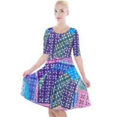 Boho Patchwork Quarter Sleeve A-line Dress by SpinnyChairDesigns