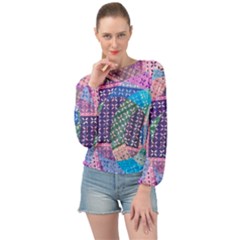 Boho Patchwork Banded Bottom Chiffon Top by SpinnyChairDesigns