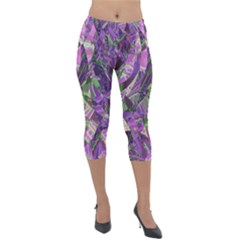Boho Violet Mosaic Lightweight Velour Capri Leggings  by SpinnyChairDesigns