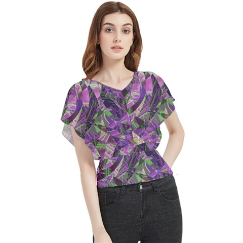 Boho Violet Mosaic Butterfly Chiffon Blouse by SpinnyChairDesigns