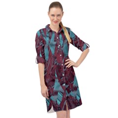 Boho Teal Wine Mosaic Long Sleeve Mini Shirt Dress by SpinnyChairDesigns