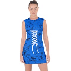 Cornflower Blue Music Notes Lace Up Front Bodycon Dress by SpinnyChairDesigns