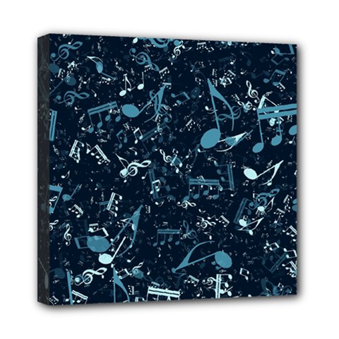 Prussian Blue Music Notes Mini Canvas 8  X 8  (stretched) by SpinnyChairDesigns